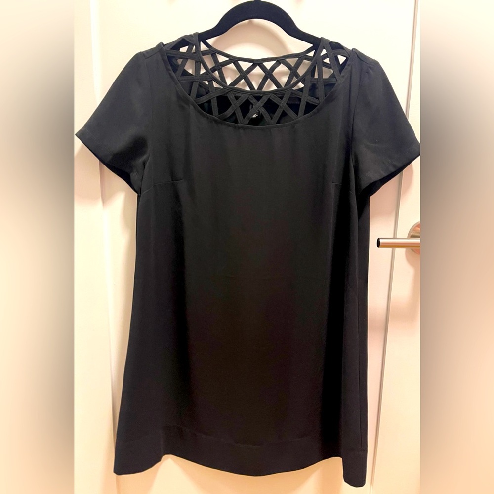 Black mini dress with neck detail